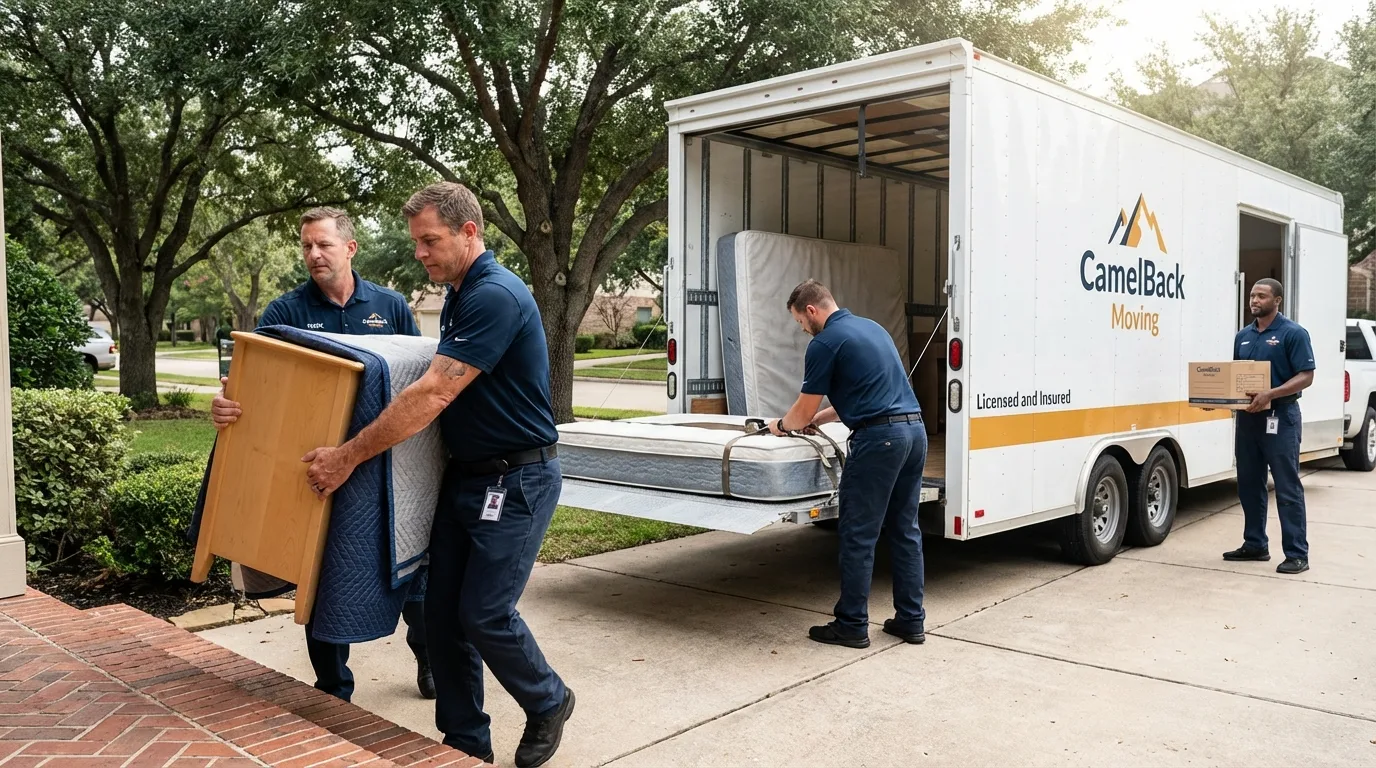 Crew loading residential truck for cross-state move from Alden, NY