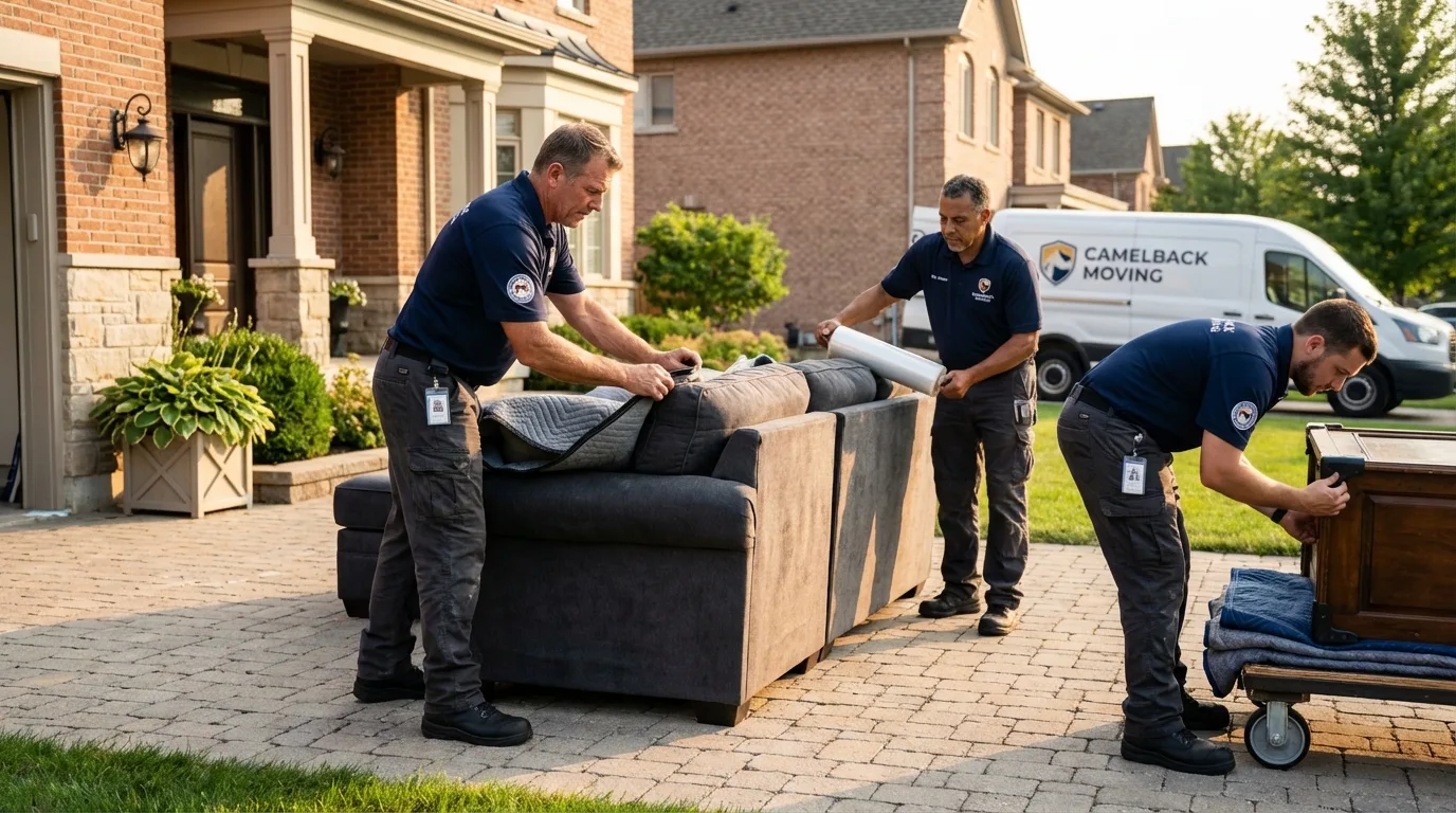 Large estate moving crew wrapping furniture in Alden, NY