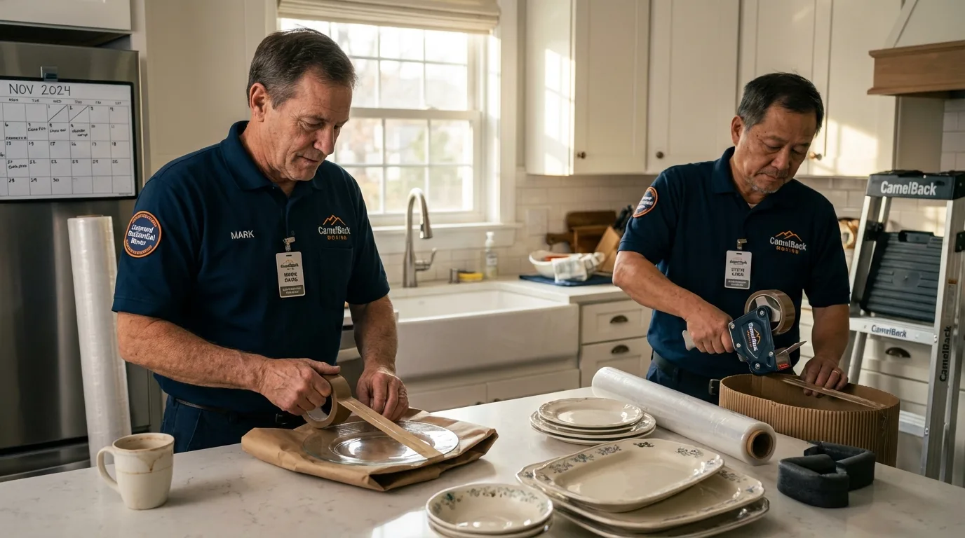 Professional crew packing kitchen dishware in Alden, NY